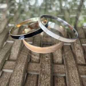 Trio Of 3 Vintage Inlay And Metal Bangle Bracelets Stackable Boho Chic